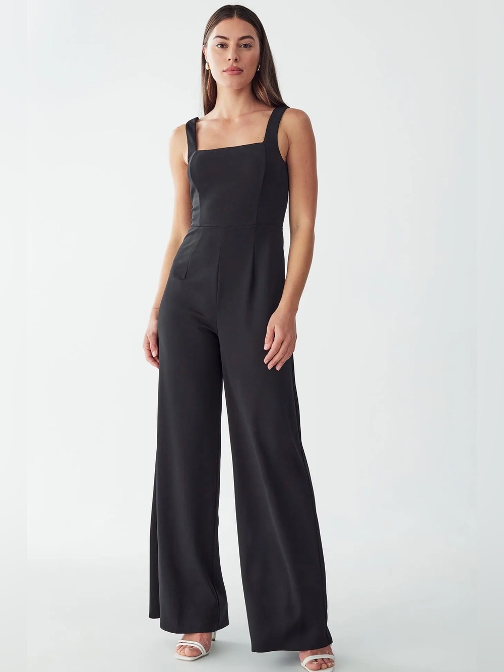 Zara knit black Classic Square-Neck Black Jumpsuit size Medium 90’s look stretch